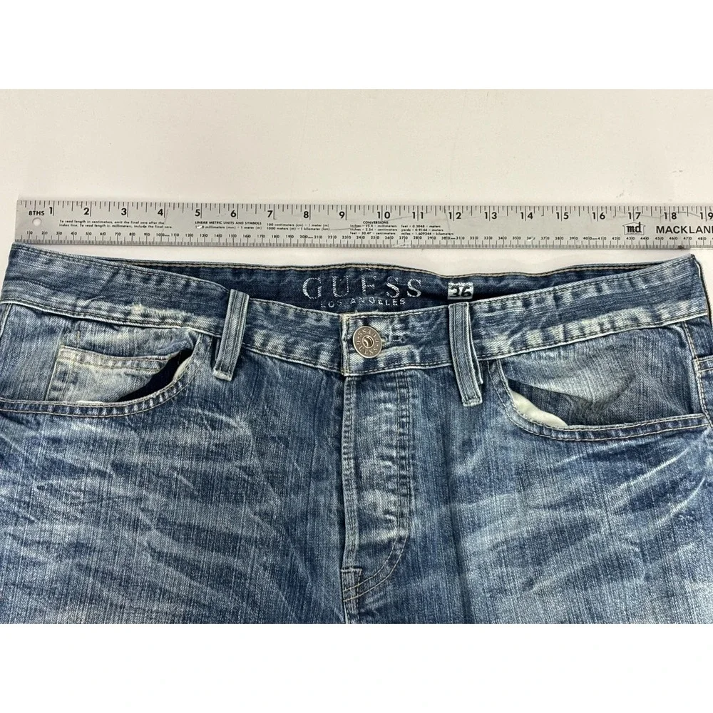 Guess Los Angeles Sunset Relaxed Fit‎ Straight Leg Jeans Mens Blue Denim 36 x 35